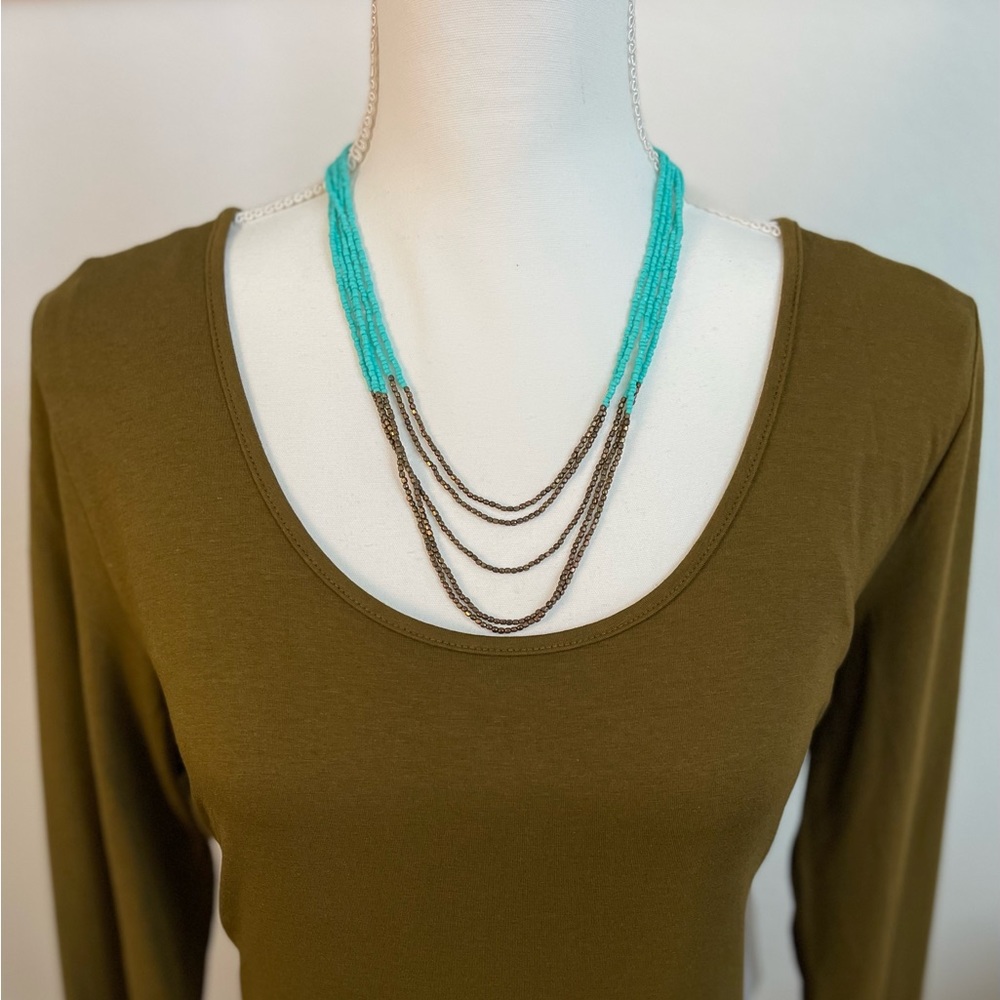 Turquoise Beaded Multi Strand Necklace Western Southwestern Boho